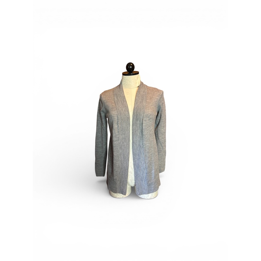 Max‎ Studio Grey 100% Extrafine Merino Wool Open Front Cardigan Sweater Womens S